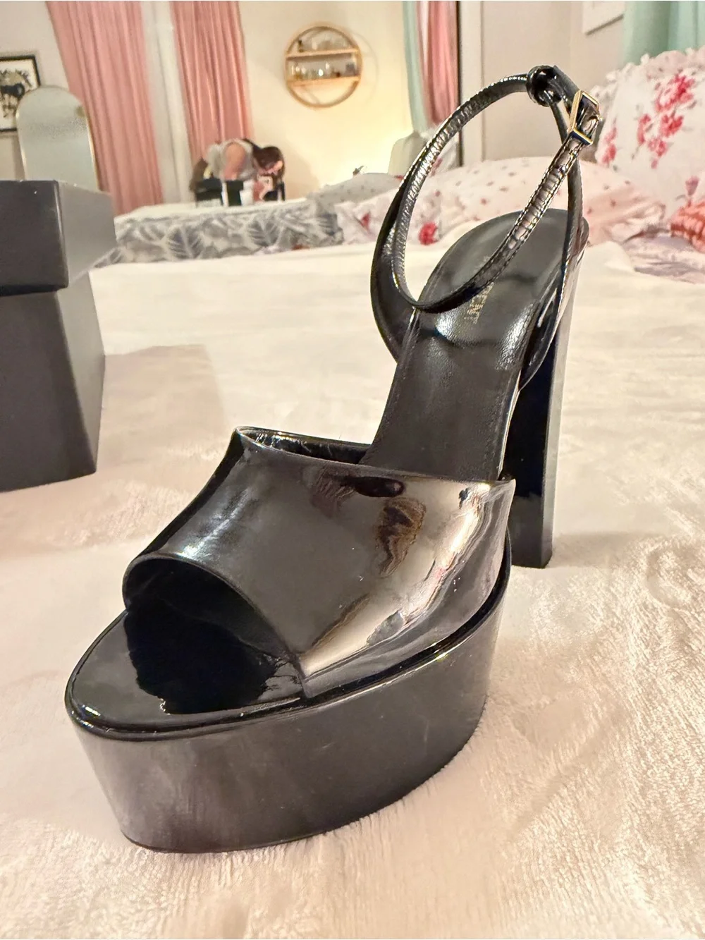 Saint Laurent Black Patent Leather Platform Open-Toe Sandals